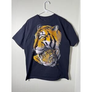 Vintage 1997 Tiger Face Graphic Black T Shirt Size Large